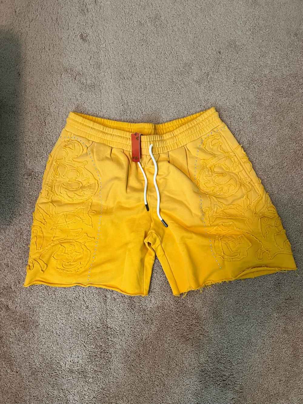 Free refills Yellow jeweled Shorts with Embroidered Detail